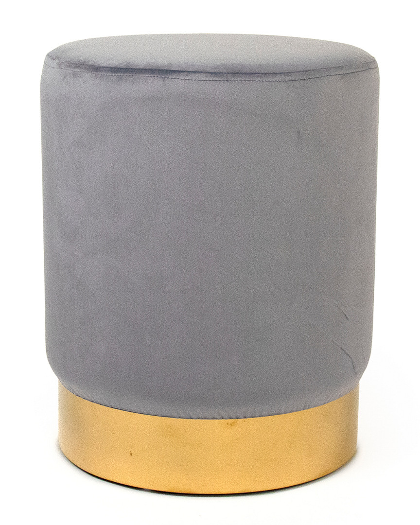 Zentique Pale Blue Velvet Stool With Gold Base In Gray
