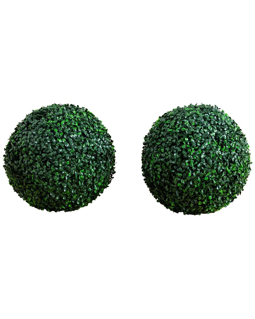 Nearly Natural Set Of Two 12in Uv-resistant Artificial Boxwood Ball  (indoor/outdoor) In Green