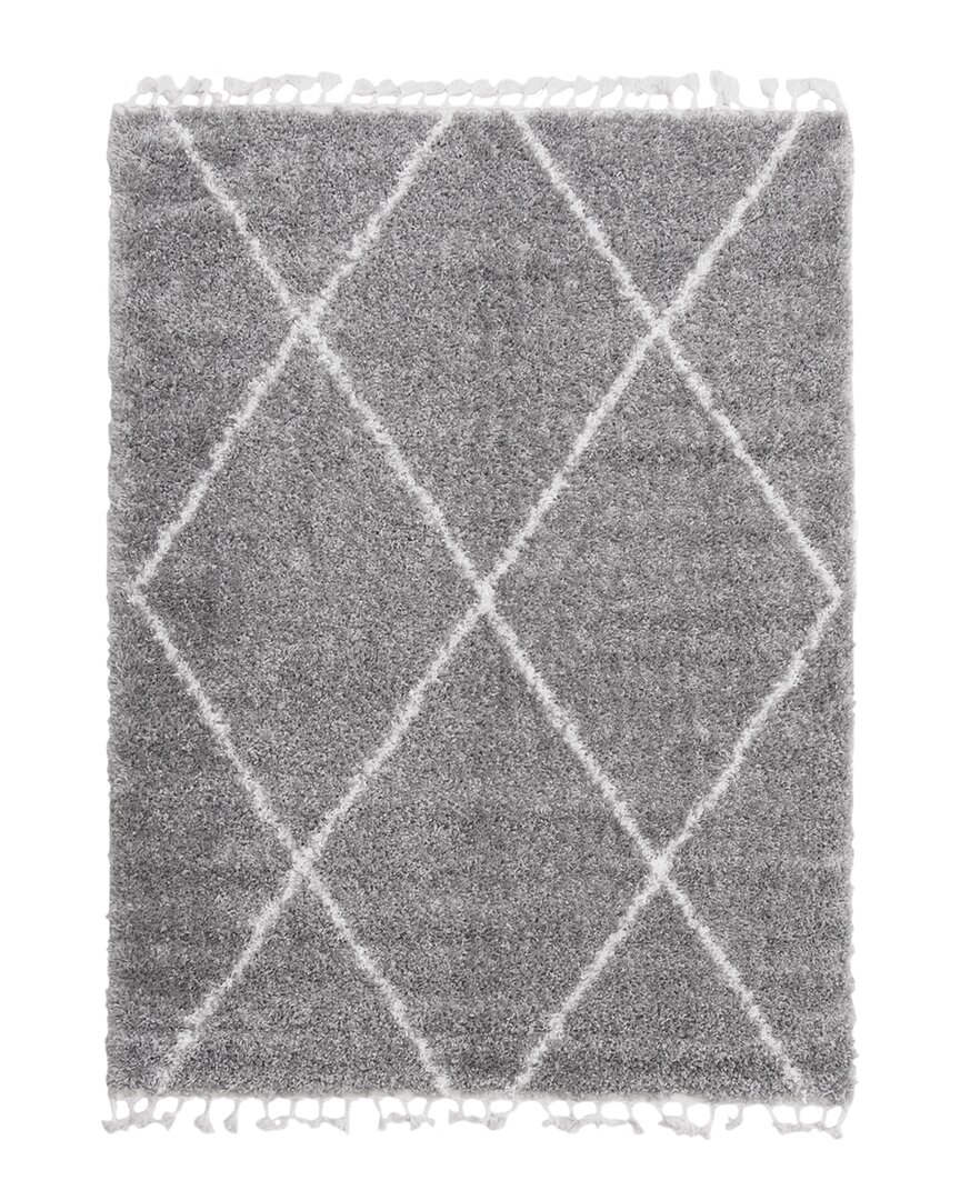 Ecarpet Grammercy Losange Moroccan Fringed Shag Rug In Grey