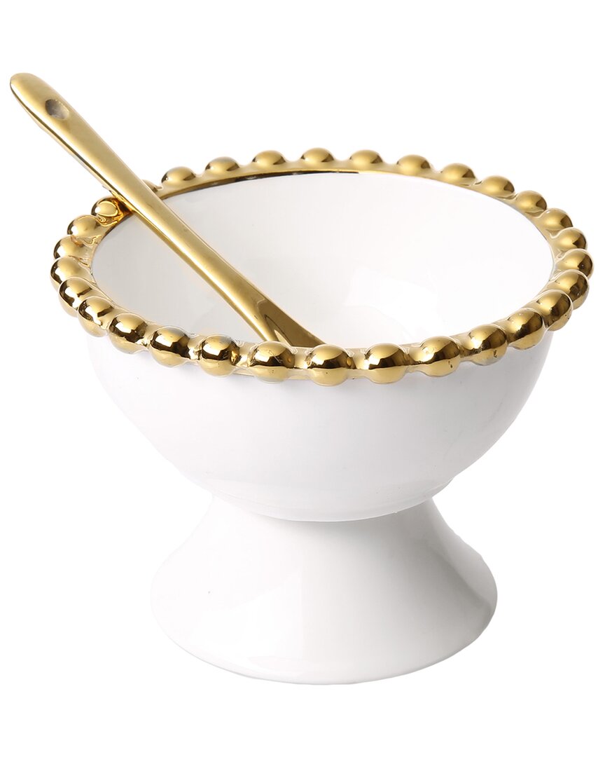 Alice Pazkus Porcelain Dessert Cups With Beaded Design In White