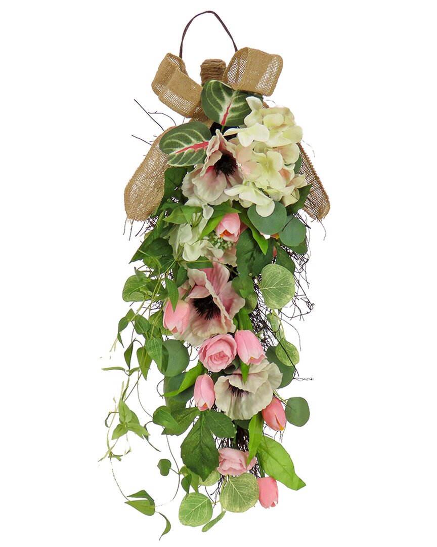 National Tree Company 26in Hydrangeas, Tulips And Eucalyptus Swag In Pink