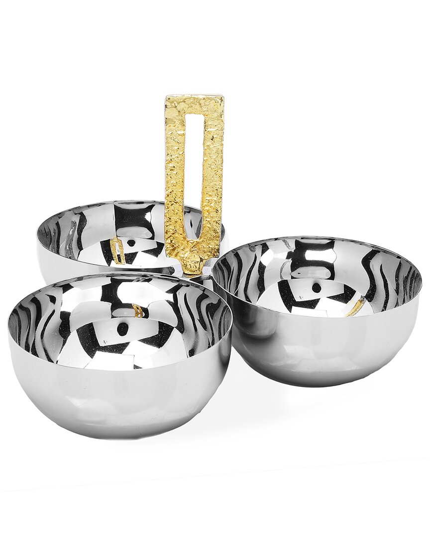 Alice Pazkus 3 Bowl Relish Dish With Square Loop Handle In Metallic