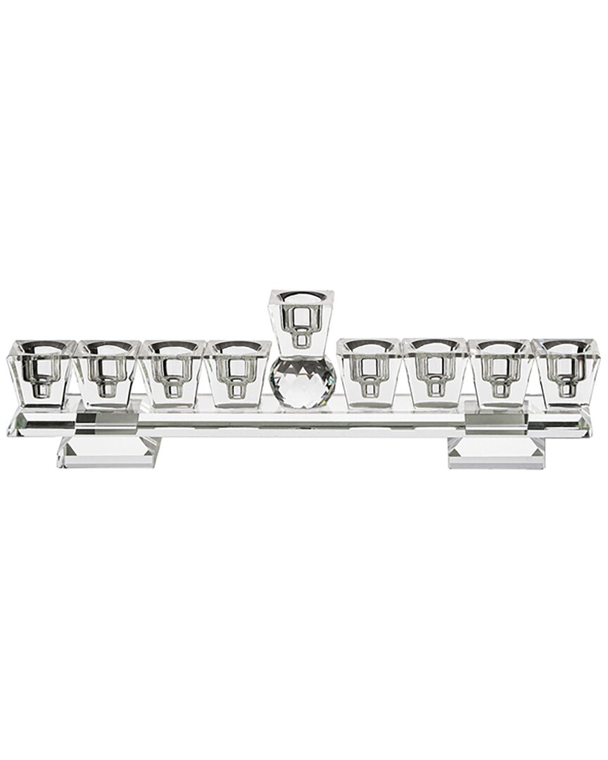 Noble Gift Flat Crystal Menorah With Stand In Clear