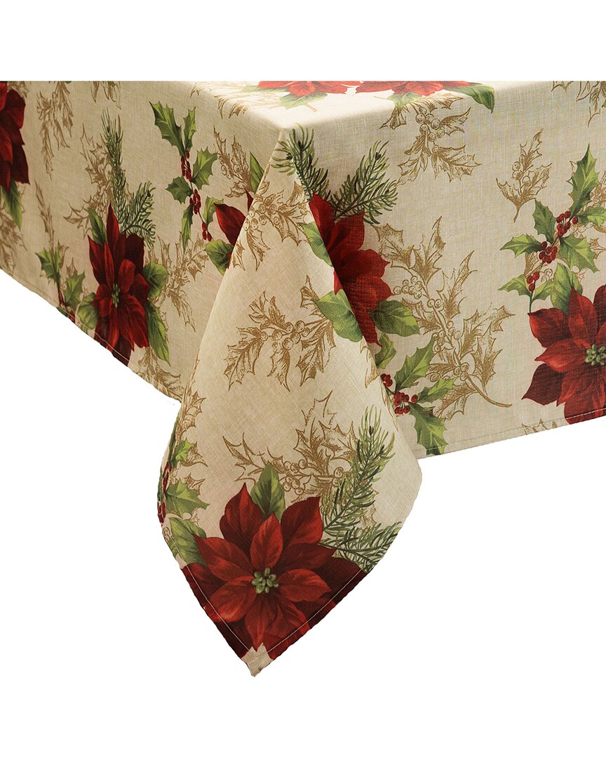 Elrene Home Fashions Festive Poinsettia Holiday Fabric Tablecloth In Multi