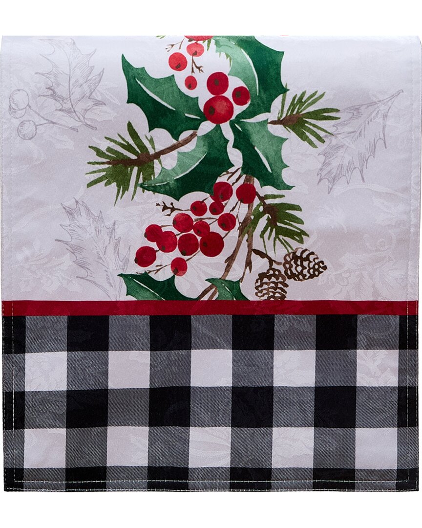 Elrene Home Fashions Holly Charm Holiday Fabric Table Runner In White