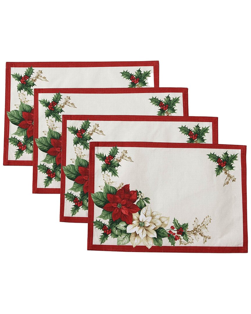 Elrene Home Fashions Set Of 4 Red & White Poinsettias Placemats In White