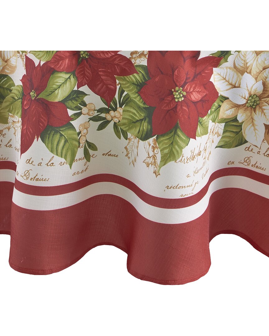 Elrene Home Fashions Red & White Poinsettias Tablecloth -round In Red