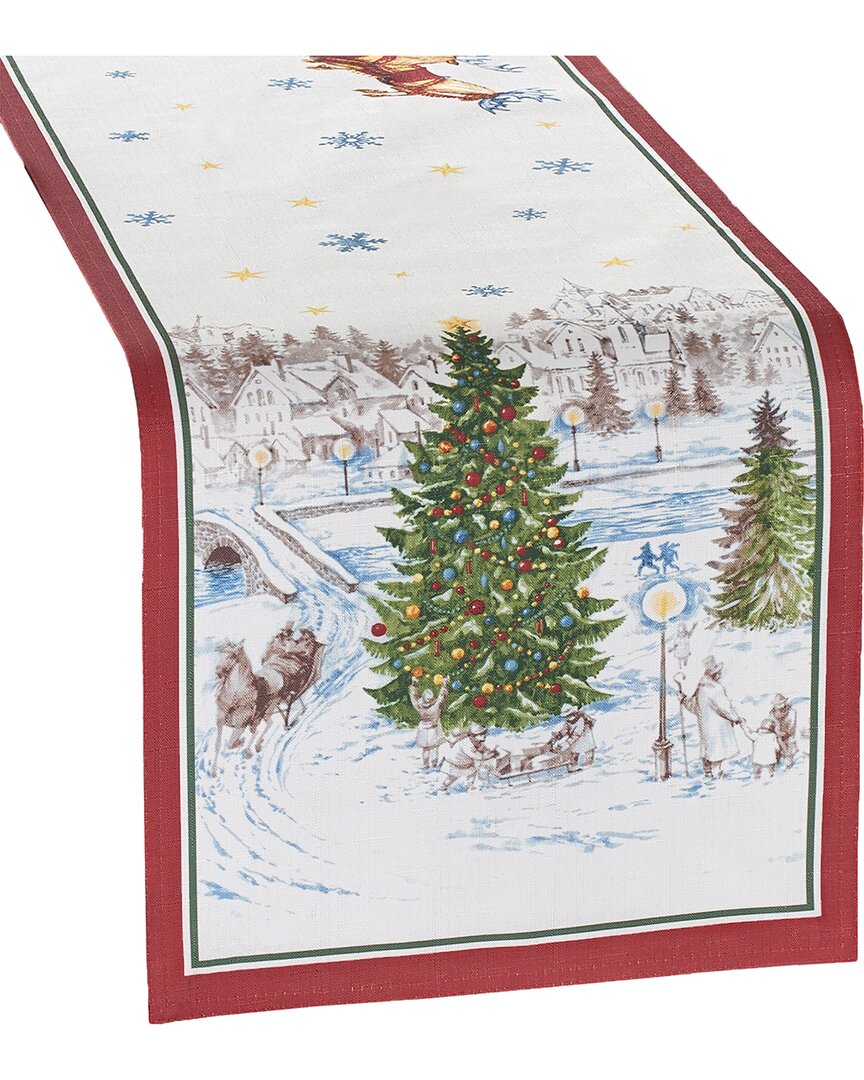 Elrene Home Fashions Santa's Snowy Sleighride Table Runner In White