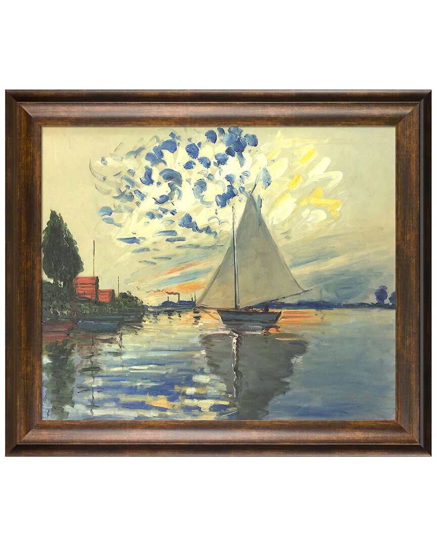 Overstock Art La Pastiche Sailboat At Le Petit-gennevilliers Framed Wall Art By Claude Monet In Multicolor