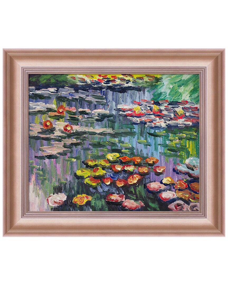 Overstock Art La Pastiche Water Lilies (pink) Framed Wall Art By Claude Monet In Multicolor