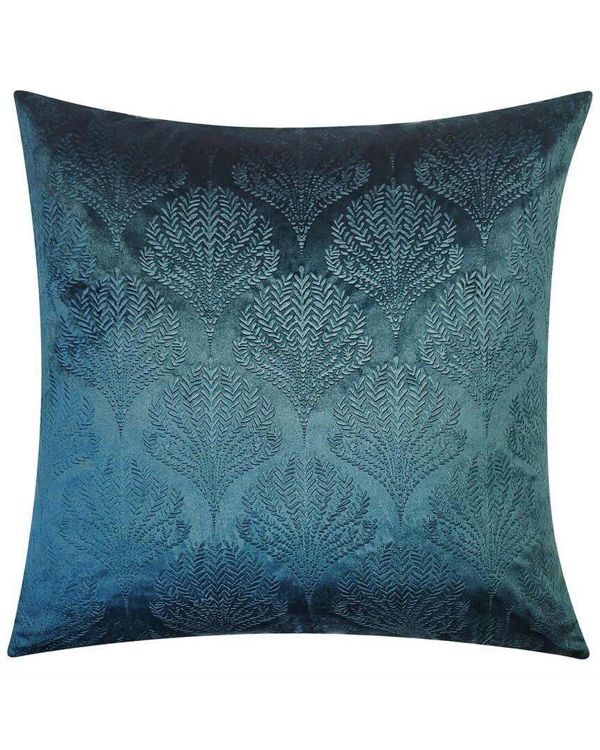 Edie Home Edie@home Embossed Velvet Fan Decorative Pillow In Blue