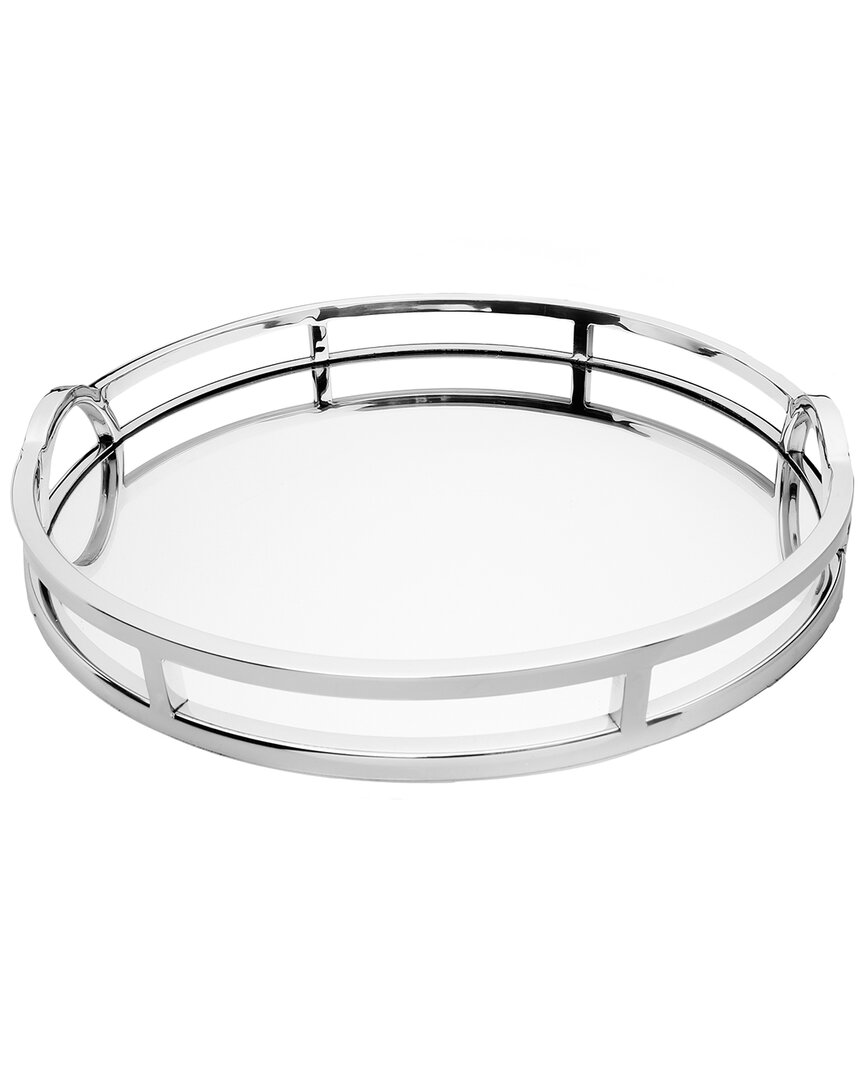 Classic Touch Round Mirror Tray In Silver