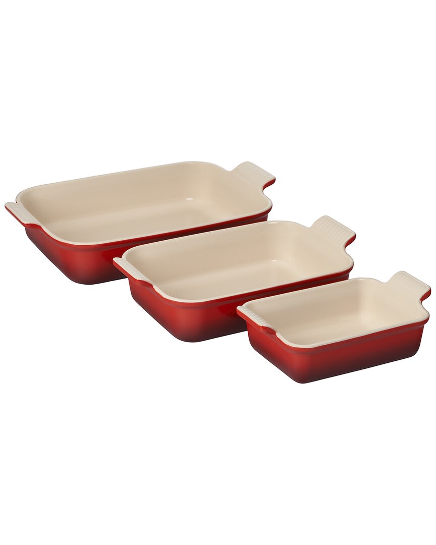 LE CREUSET LE CREUSET CERISE HERITAGE SET OF 3 RECTANGULAR DISHES