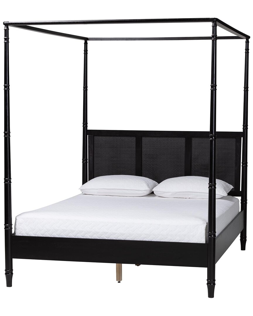Baxton Studio Marisela Canopy Bed With Synthetic Rattan Headboard In Multi
