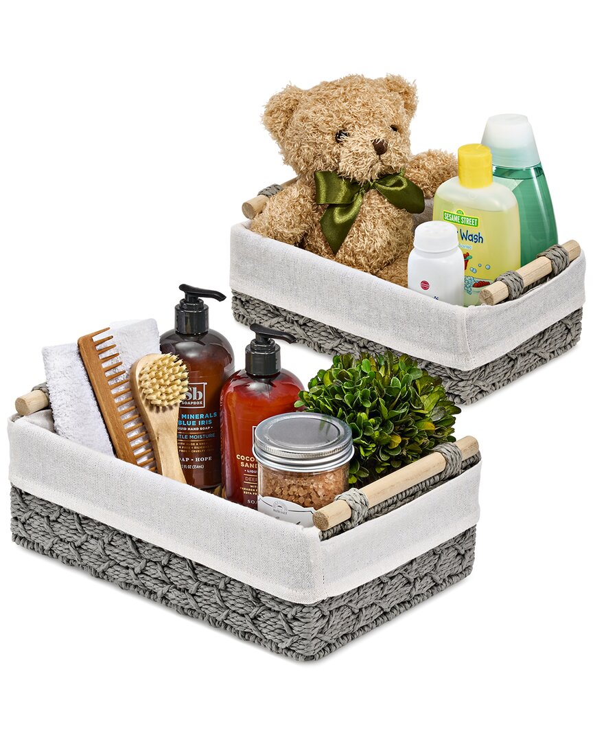 Sorbus Set Of 2 Woven Boho Decor Baskets In Gray