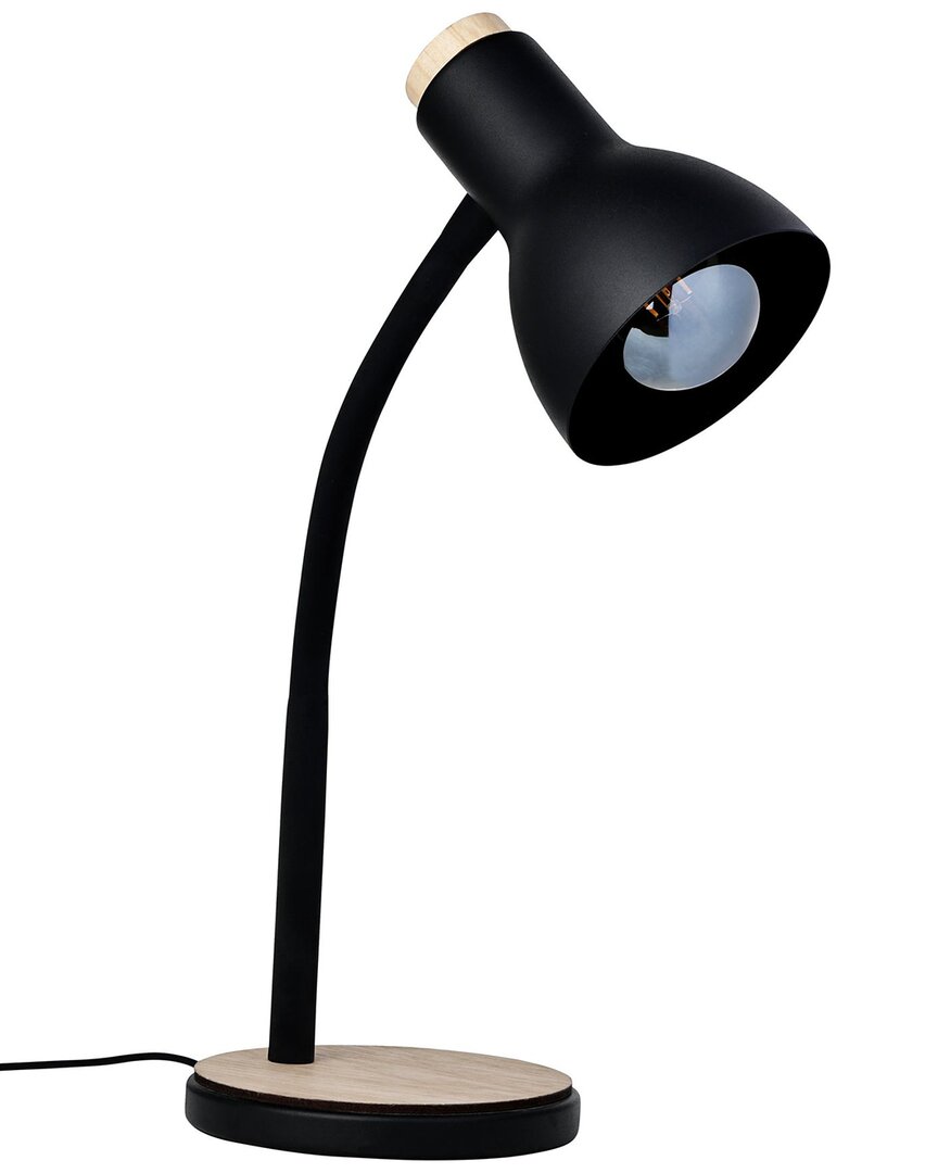 Eglo Verdal 1 Light Table Lamp Black With Wood Accents & Black Metal Shade