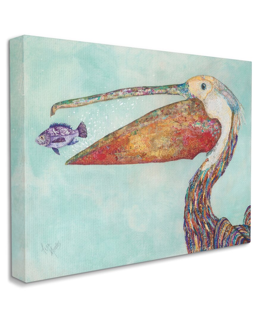 Stupell Industries Pelican's Lost Supper Fish And Patterned Feathers Stretched Canvas Wall Art By Li In Blue