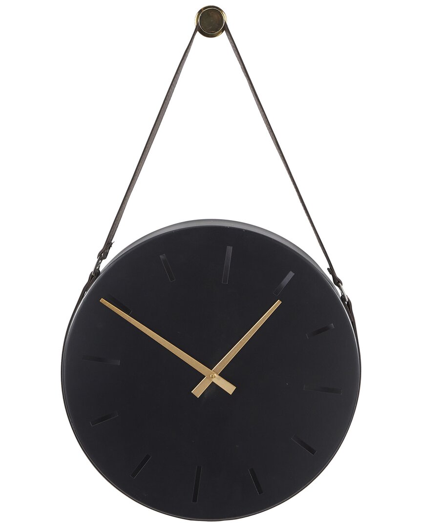Peyton Lane Wall Clock With Leather Hanging Straps In Black