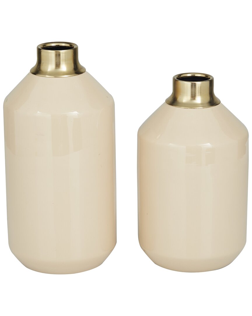 Peyton Lane Set Of 2 Cream Metal Vase With Gold Rims