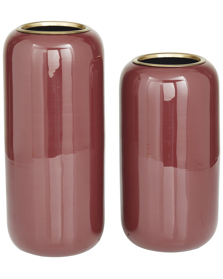 Peyton Lane Set Of 2 Modern Round Vases In Red