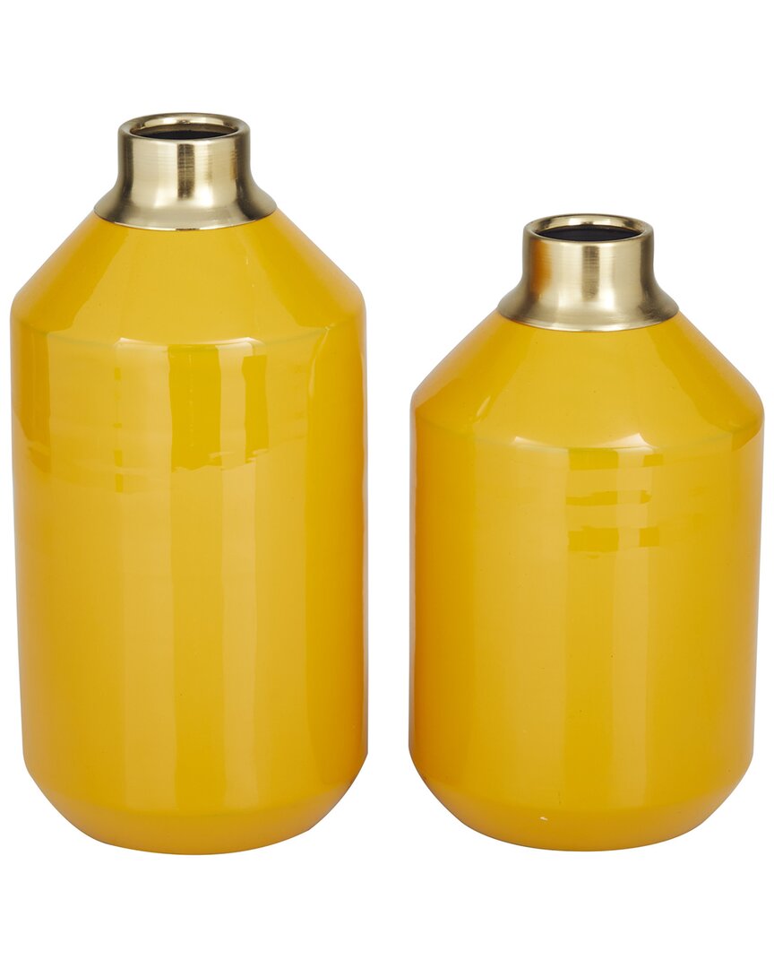 Peyton Lane Set Of 2 Yellow Metal Vase With Gold Rims