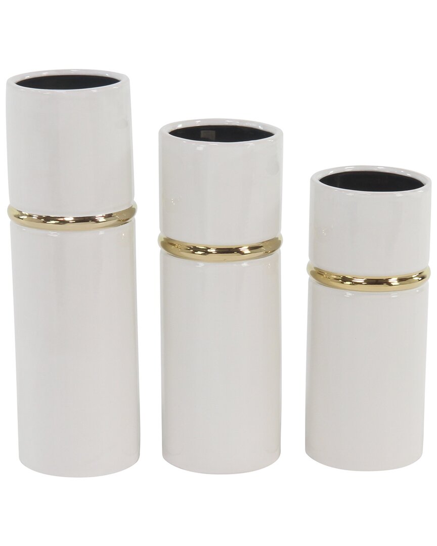 Peyton Lane Set Of 3 Glam Cylinder Vases In White