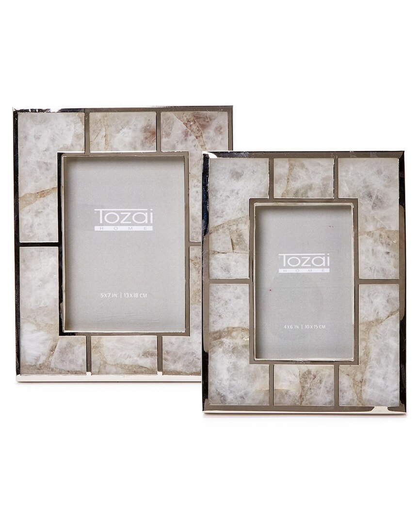 Shop Two's Company White Quartz Set Of 2 Photo Frames In Brown