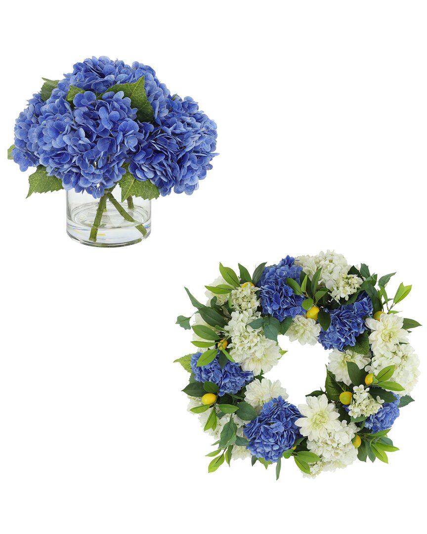 Creative Displays 24in Lemon Spring Wreath & Centerpiece With Real Touch Hydrangeas In Multi