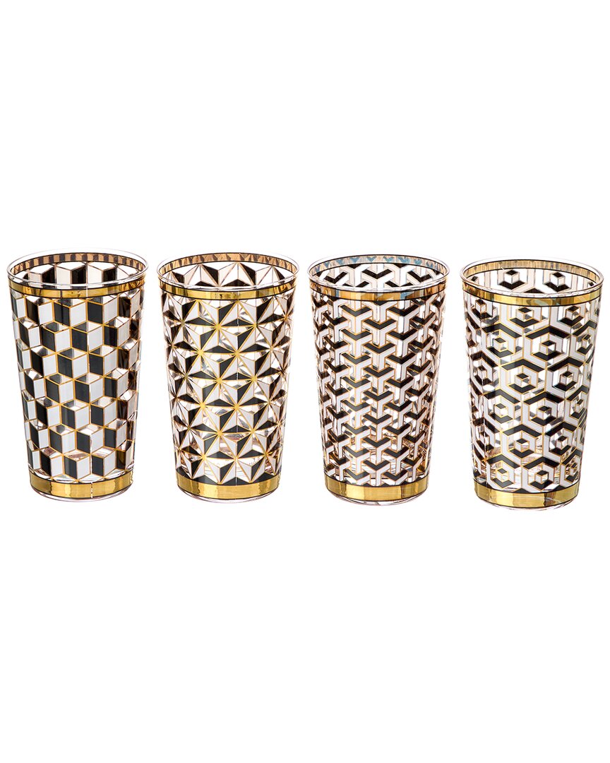 Jonathan Adler Set Of 4 Boxed Versailles Highball Glasses In Black