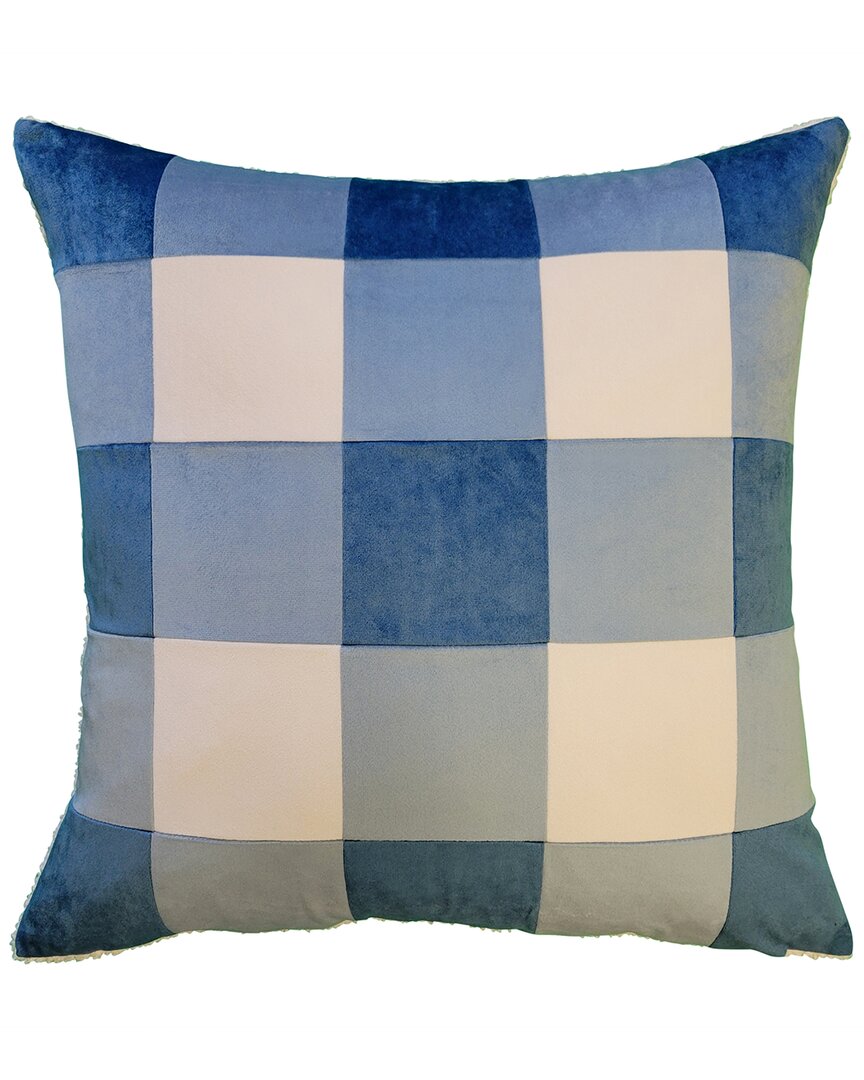 Edie Home Edie@home Velvet Buffalo Check Colorblocked With Teddy Reverse Decorative  Pillow In Blue