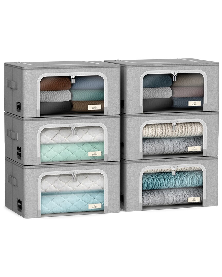Sorbus 6 Pack Small Foldable Storage Boxes In Gray