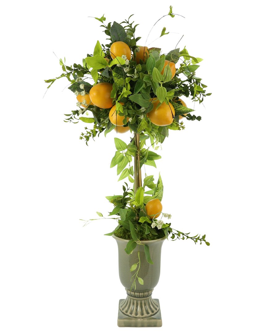 Creative Displays Lemons And Vine Topiary In A Green Ceramic Pedestal Planter In Yellow