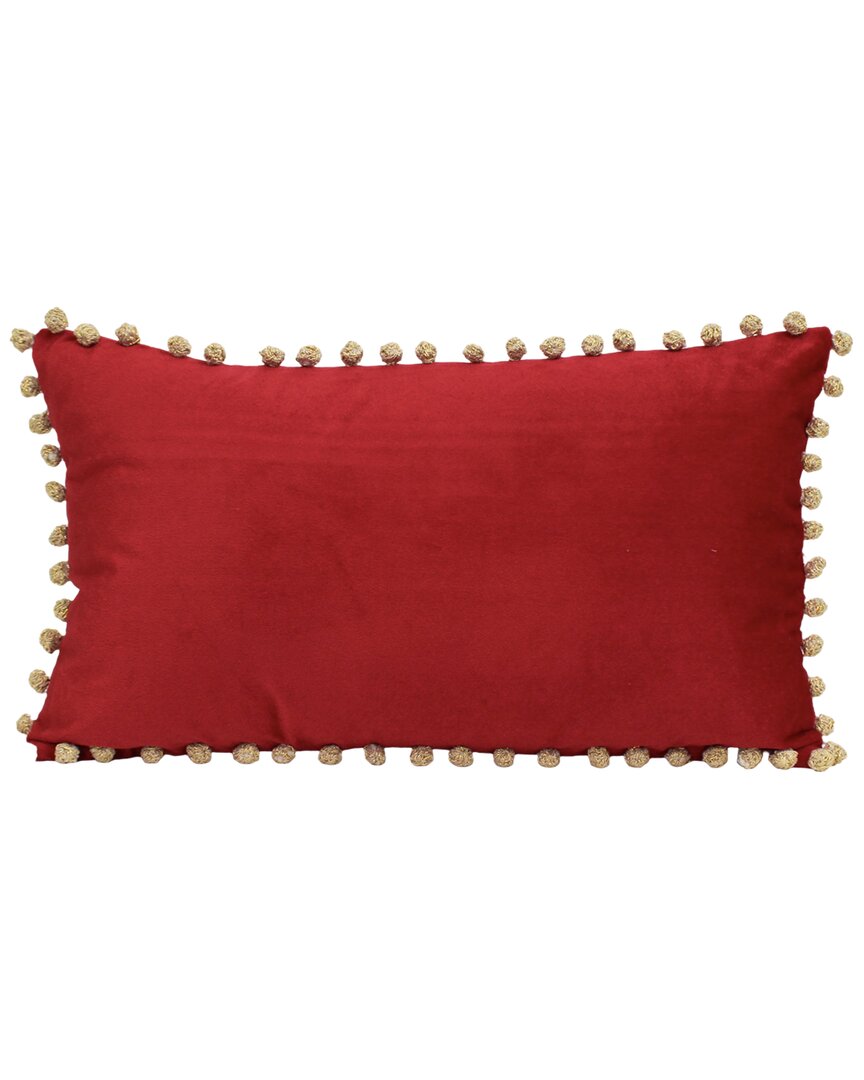 Harkaari Velvet Playful Christmas Pom-pom Pillow In Red