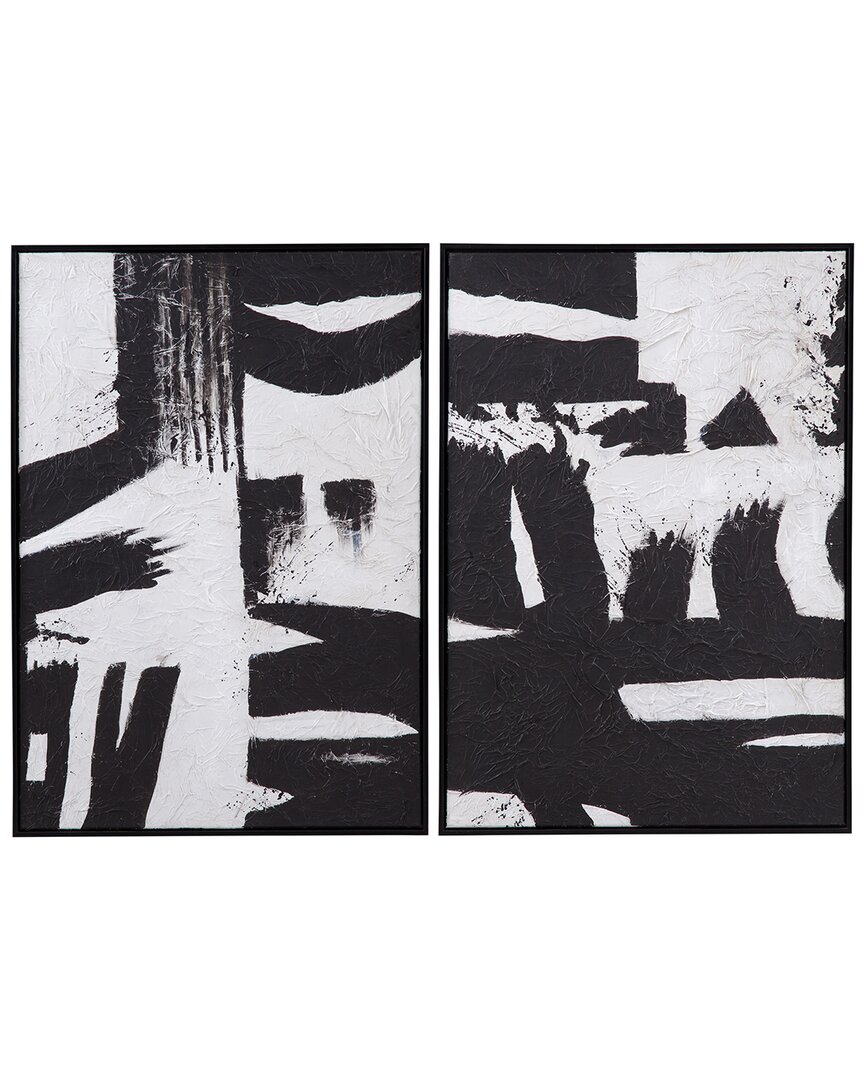Bassett Mirror Set Of 2 Black & White Framed Canvas In Black