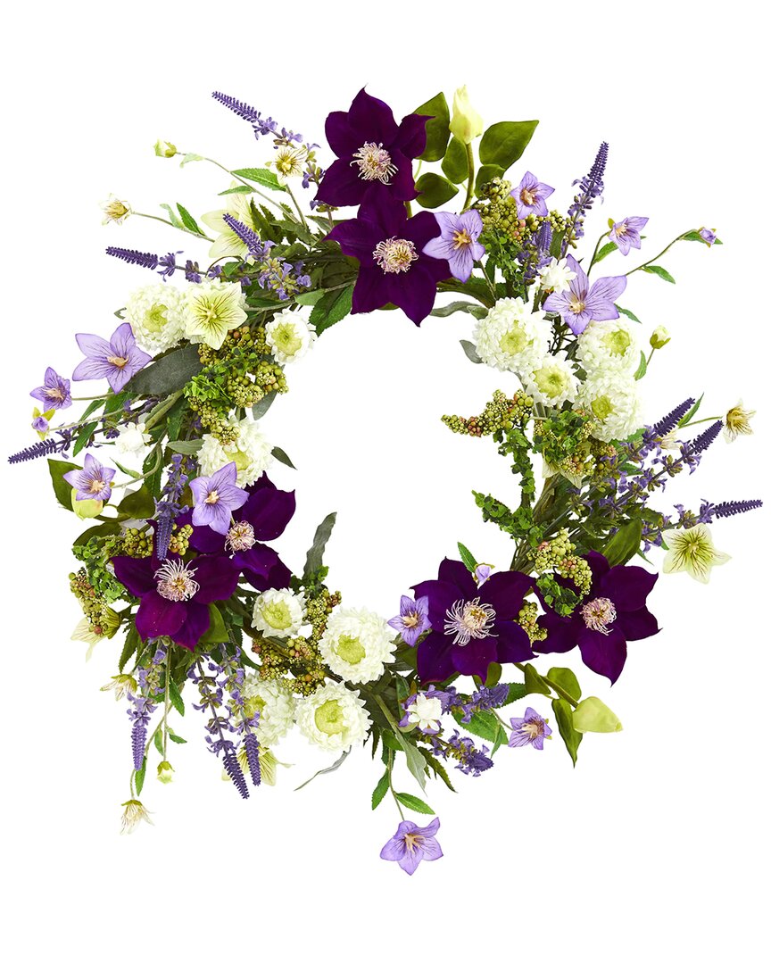 Nearly Natural 22in Mixed Flower Artificial Wreath In Purple
