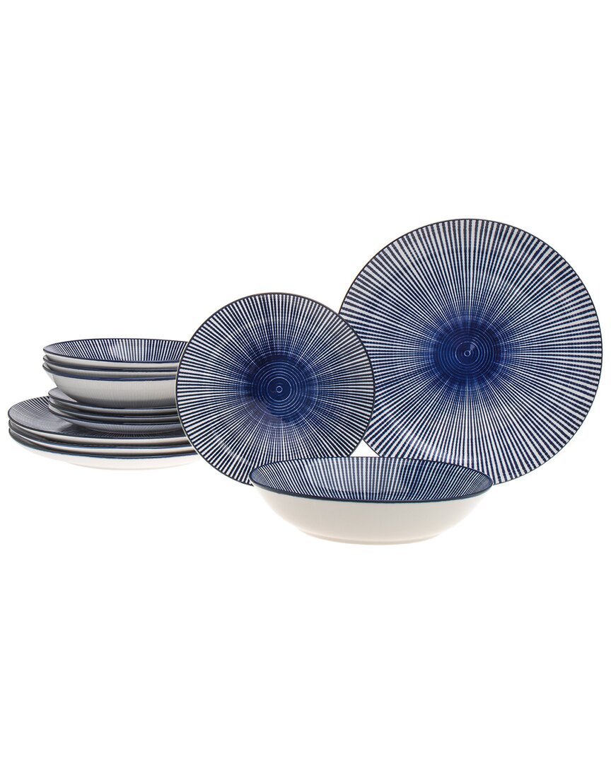Godinger Laura Blue Porcelain 12pc Dinnerware Set In Blue