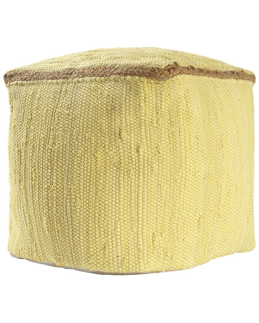 Lr Home Dayne Transitional Jute Bordered Handmade Textured Pouf In Yellow