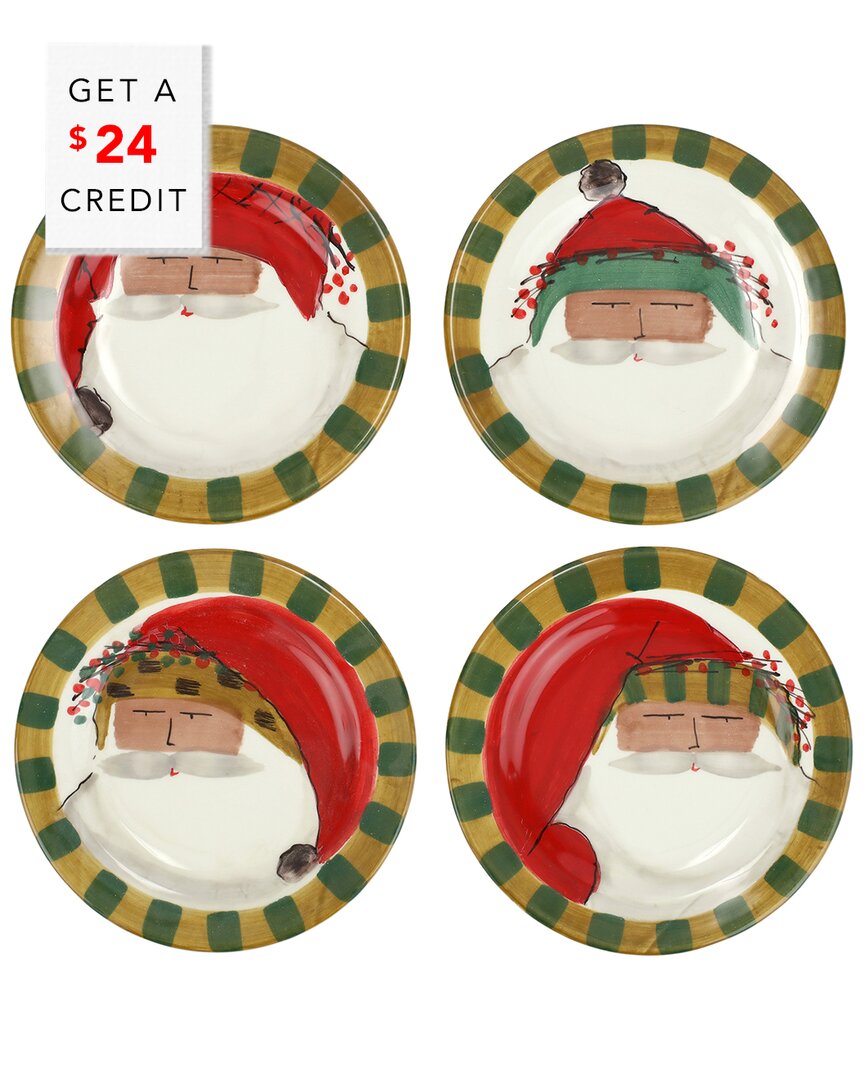 Vietri Old St. Nick Multicultural Set Of 4 Assorted Round Salad Plates With $24 Credit In Multicolor