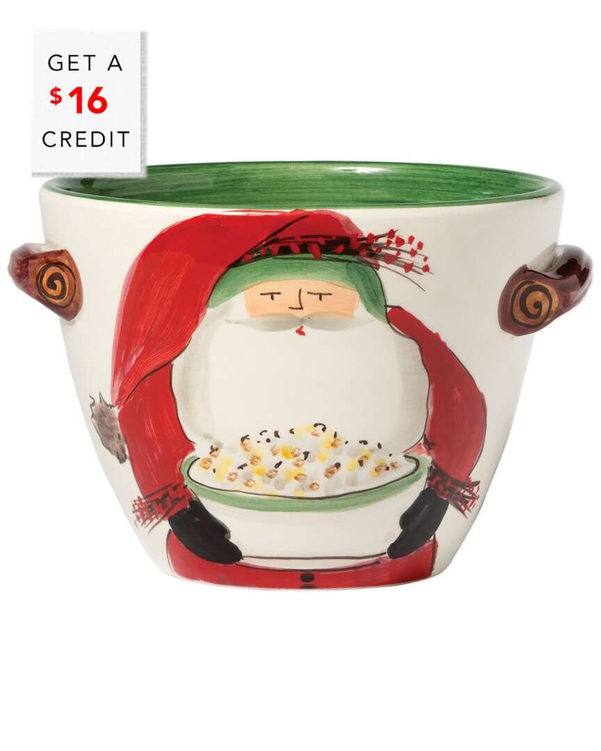 VIETRI VIETRI OLD ST. NICK HANDLED DEEP SERVING BOWL WITH POPCORN WITH $16 CREDIT