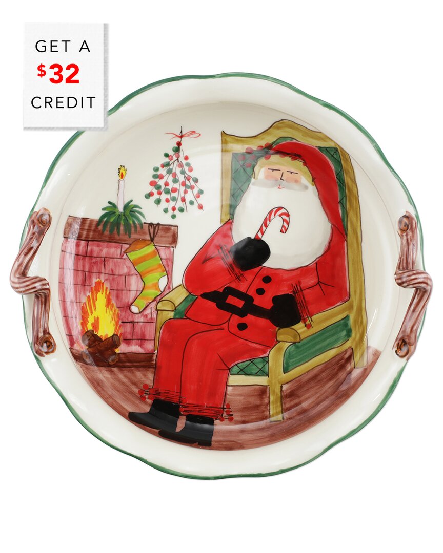 Shop Vietri Old St. Nick Handled Scallop Large Bowl With Fireplace With $32 Credit In Multicolor