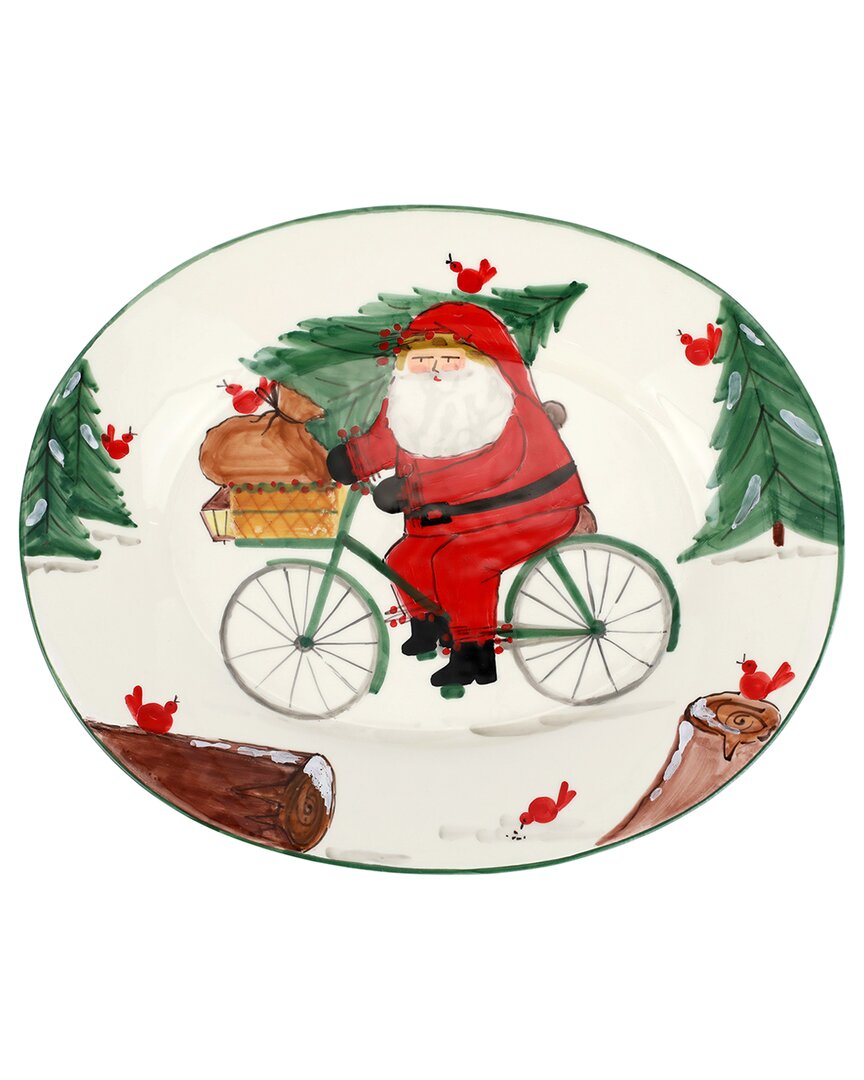Vietri Old St. Nick Bicycle Oval Platter In Multi