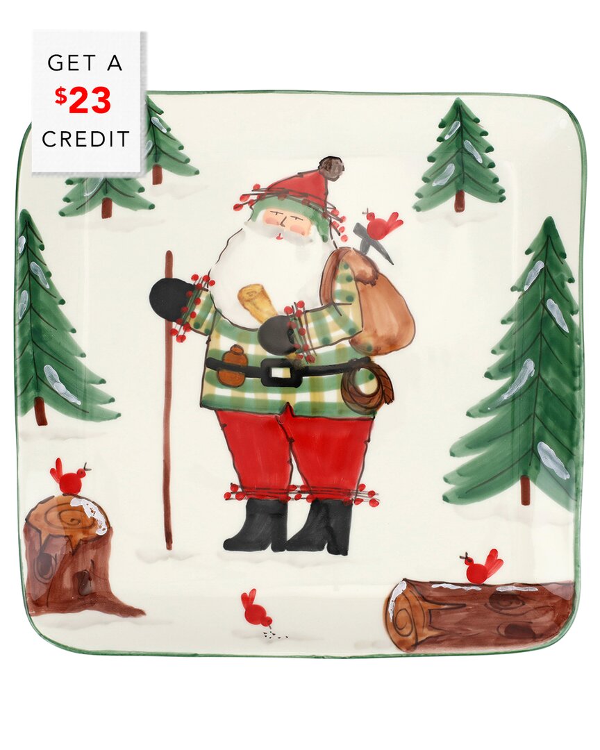 Vietri Old St. Nick Large Square Platter With Hiker With $23 Credit In Multicolor
