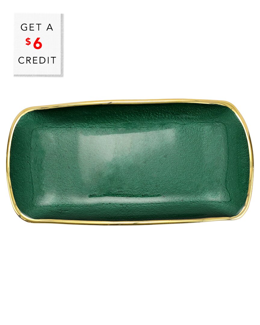 Vietri Metallic Glass Emerald Rectangle Tray In Green