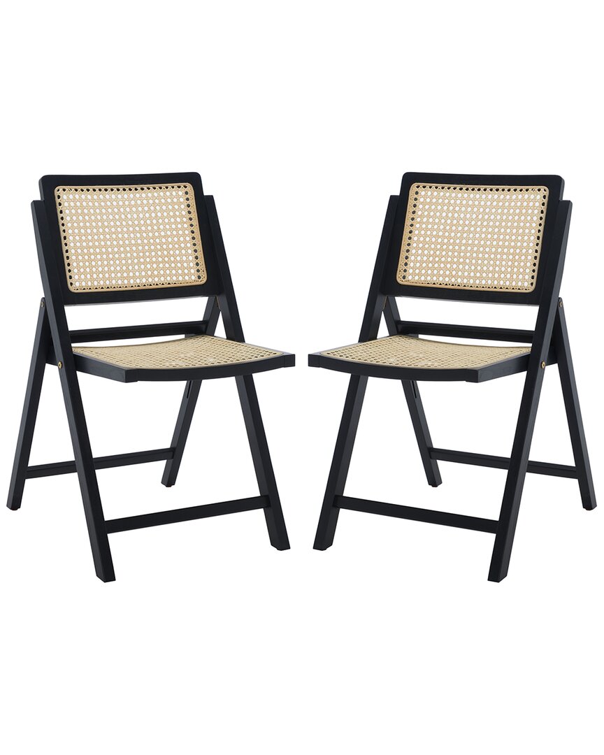 Safavieh Couture Set Of 2 Desiree Cane Folding Dining Chairs In Black