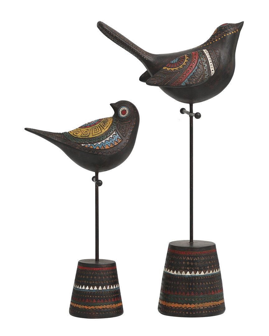 Peyton Lane Set Of 2 Patterned Bird Sculptures In Black