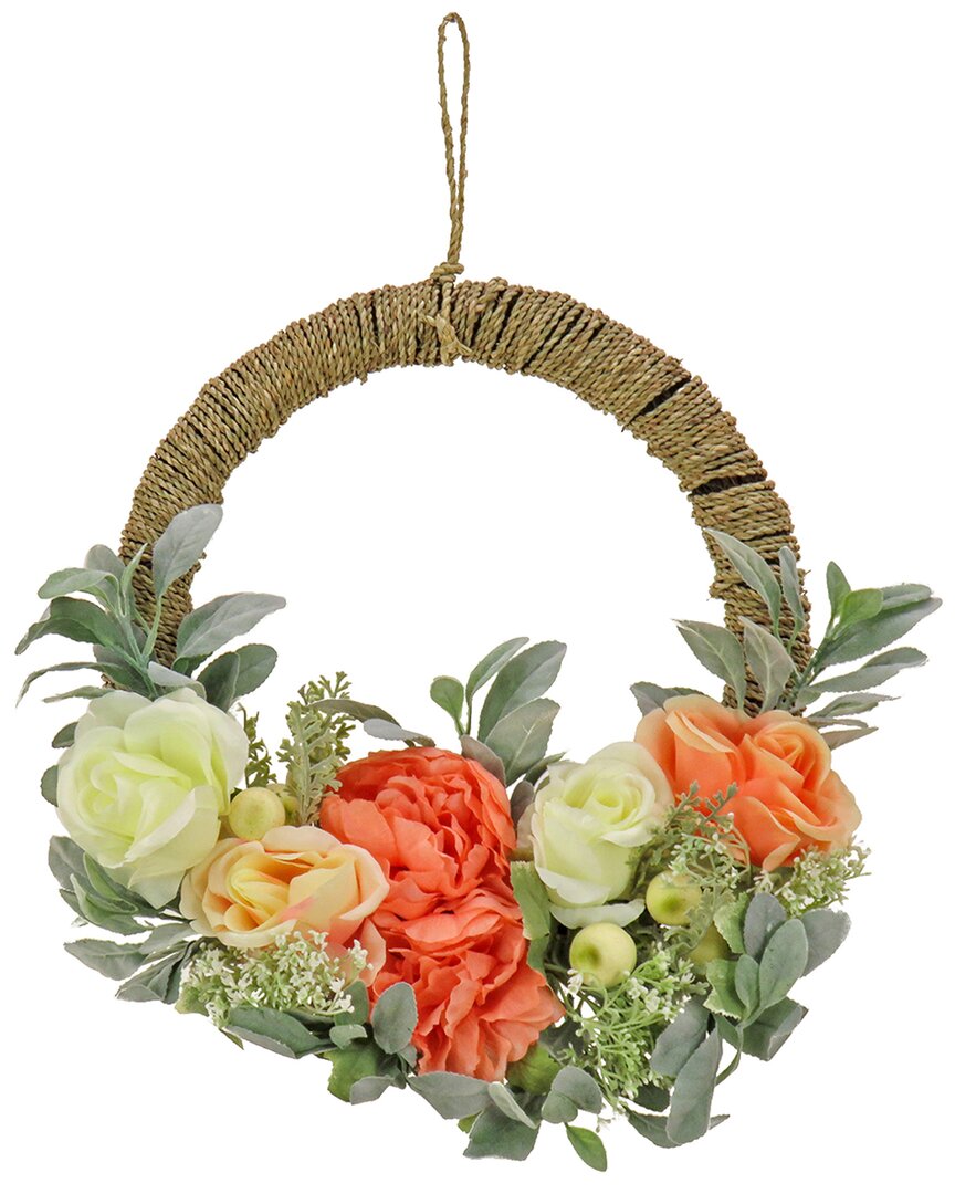 National Tree Company 20in Spring Peony, Rose, And Lambõs Ear Hoop Wreath In Pink