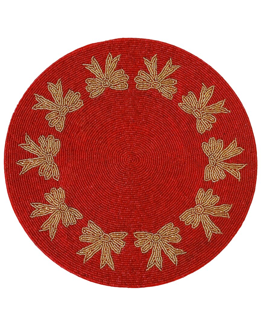 Tiramisu Holiday Bow Set Of 3 Beaded Placemats In Red