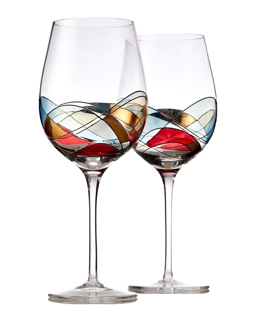 ALICE PAZKUS ALICE PAZKUS SET OF 2 HANDPAINTED RED WINE GLASSES