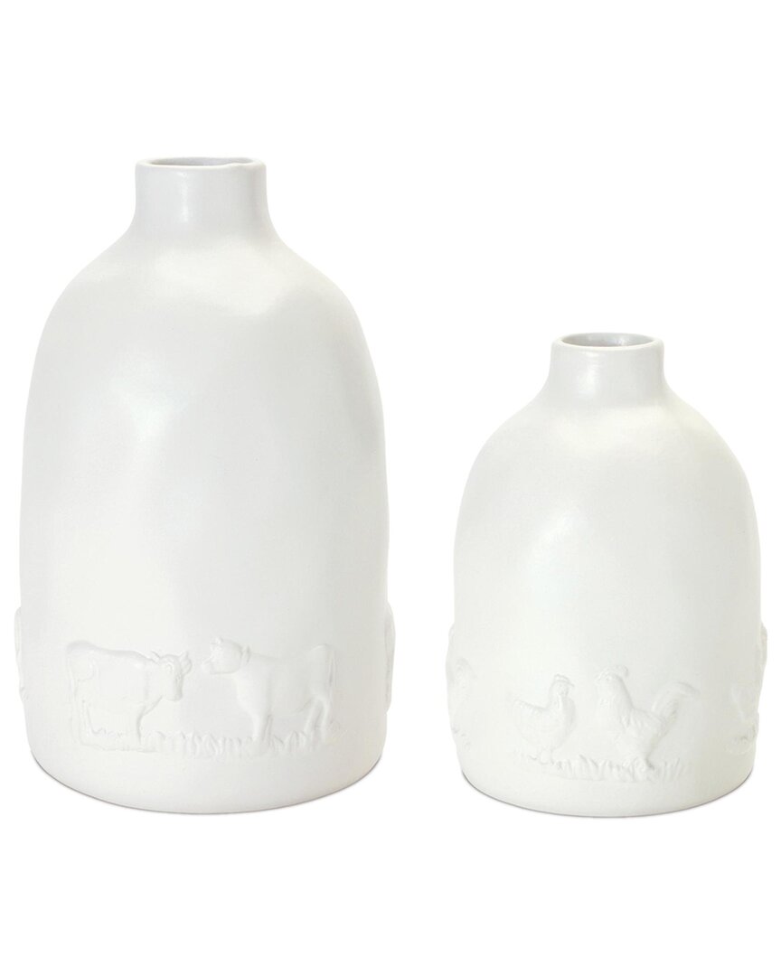 Melrose International Set Of 2 Ceramic Farm Animal Vase In White