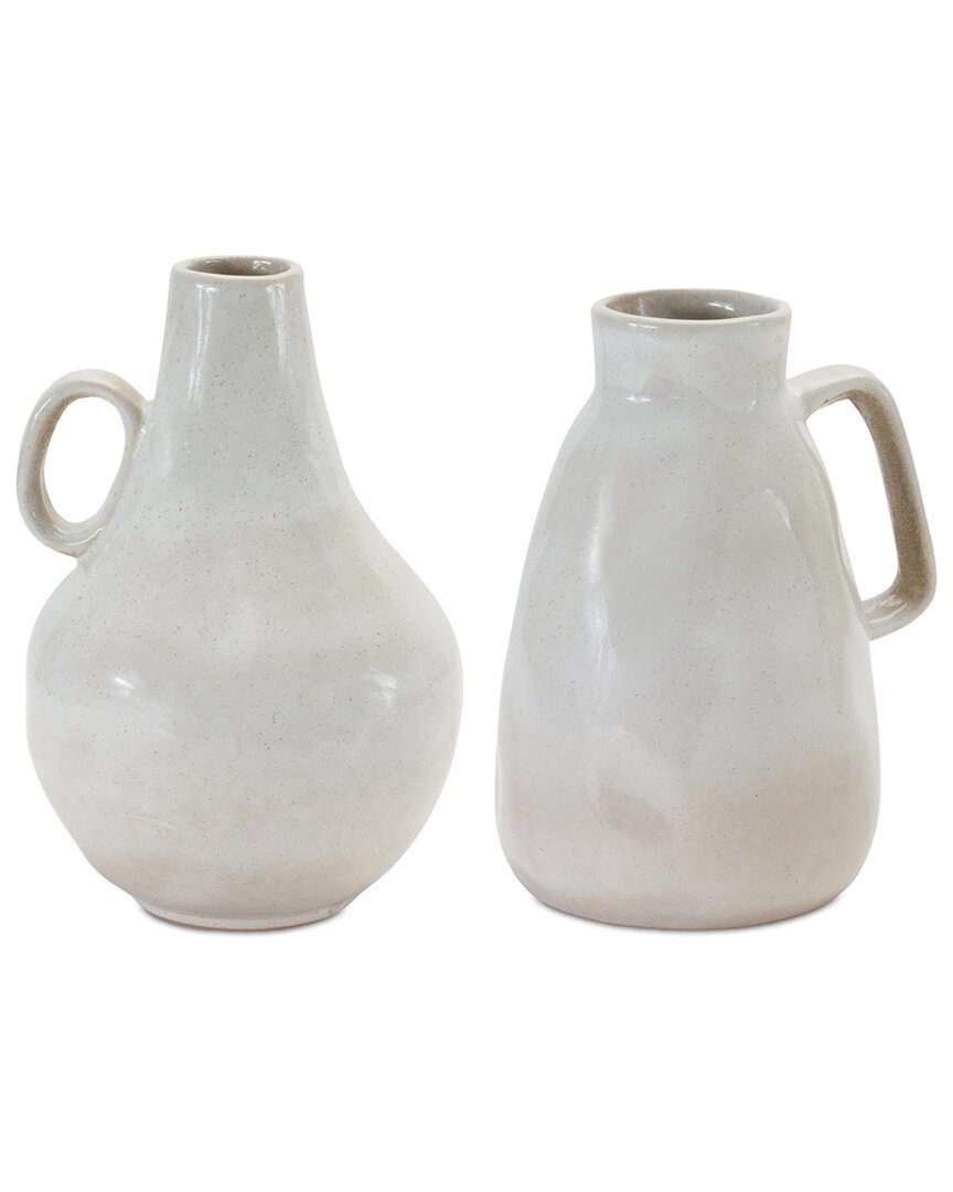 Melrose International Set Of 2 Ceramic Jug Vase In Gray
